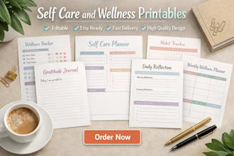 design etsy ready self care and wellness printables for planners and journals