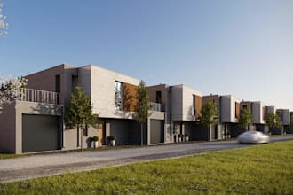 craft3d residence exterior,townhouse,living area,car park design,driveway render