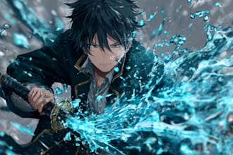 make illustration in anime and realistic splash art
