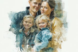 create a high quality watercolor family portrait art
