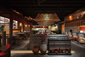 aesthetic 3d floorplan, restaurant design, cafe, bar, cgi interior render,lounge