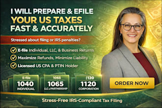 prepare and efile US tax returns 1040, 1120, 1065 for individuals and llc