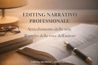 editing narrativo approfondito con riscrittura creativa del tuo romanzo