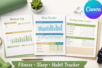design a fitness planner, gym workout tracker, weight loss journal ,goal tracker