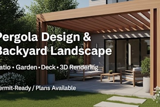 design pergola patio backyard landscape with 3d rendering and permit plans