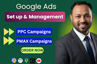 setup and manage google ads adwords ppc search, pmax and shopping ads