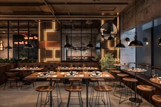 3d profitable business space design,restaurant interior,burger house,bar terrace