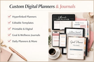 create custom hyperlinked digital planner, digital journal, and etsy template