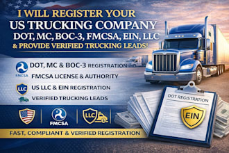 register dot mc boc3 fmcsa ein US llc and provide verified trucking leads