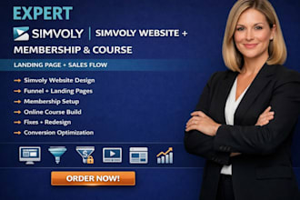 design simvoly website, funnel,membership, simvoly online course, landing page