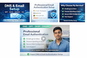 setup or fix dns, spf, dkim, dmarc and mx records