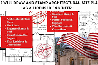 draw and stamp architectural plan, site plan, utah, texas as a licensed engineer