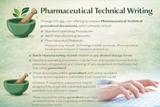 prepare pharmaceutical technical sops, bmrs and protocols