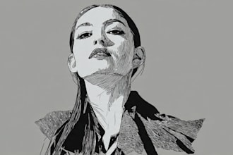 draw a portrait drawing in linocut illustration