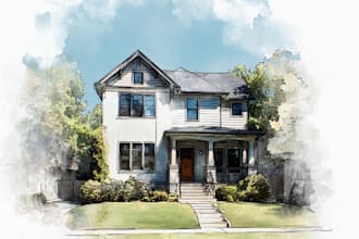 create house and building photo into watercolor art