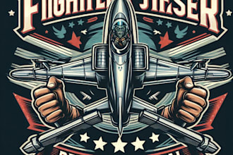 design high quality vintage fighter jet logo with t shirt design