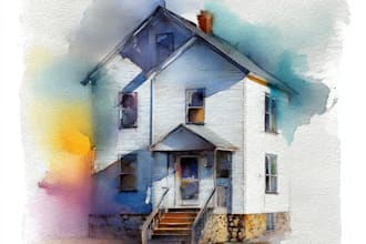 paint a watercolor house portrait or city space illustration