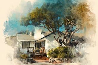 a watercolor house portrait or city space illustration