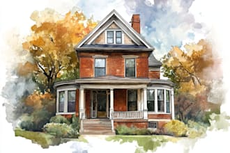 create house or building photo into watercolor art