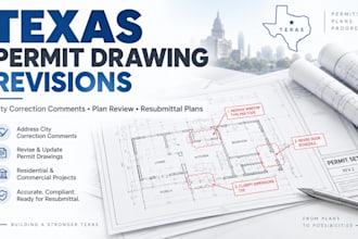 revise, prepare texas permit drawings for city correction comments