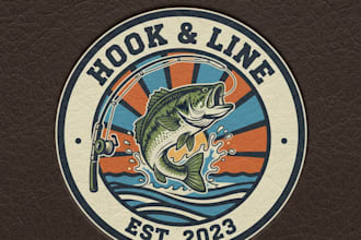 design a creative and professional fishing rod logo for your brand