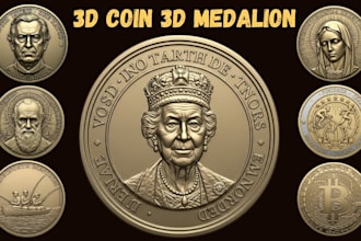 design 3d coin model, coin medallion 3d bas relief challenge coin 3d crypto logo