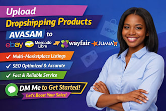 upload dropshipping product avasam to ebay mercado libre wayfair jumia listing