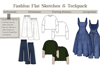 design production ready fashion flat sketches and techpacks