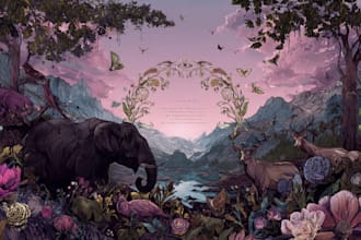 draw an animal and botanical illustration