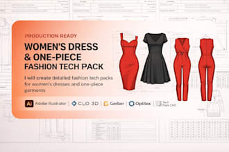 create detailed fashion tech packs for women dresses and one piece garments