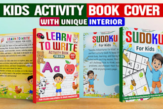 create kids activity book cover with custom interior for amazon KDP
