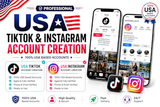 create US instagram, US tiktok account, warm up instagram, warm up tiktok