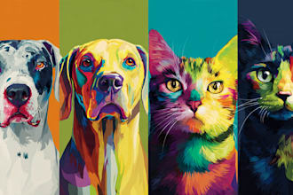 draw pop art of dog cat pet animal portrait