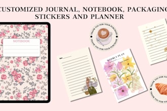 create customized notebook, planner, journal and packaging stickers