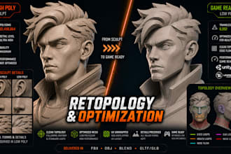 do professional 3d models retopology and optimization for game or animation