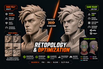 do professional 3d models retopology and optimization for game or animation