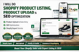 add, import upload shopify printify amazon product listing and SEO optimization