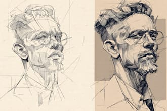 sketch your portrait in detailed line art style