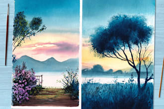 draw original watercolor landscape or architecture art