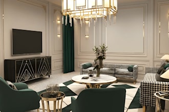retrofit 3d classic living room,marble coffee table,cgi dinner set,kitchen decor
