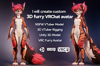 do custom 3d furry vtuber model, nsfw anime vrchat avatar, animaze vrm setup