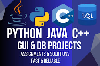 help with python, java, c programming assignments, gui apps and sql databases