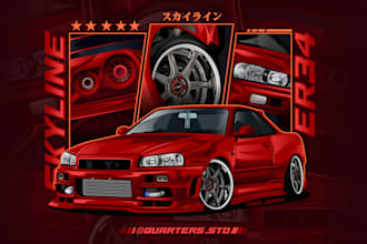 turn your car into detailed vector car cartoon illustration