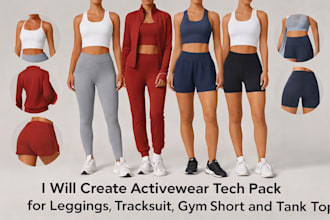 create activewear tech pack for leggings, tracksuit, gym short and tank top
