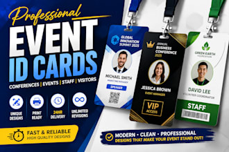 design modern event badges, conference ids and name tags