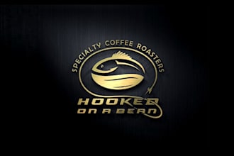 make awesome super logo for hooked on a bean coffee roasters
