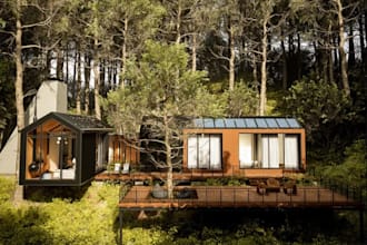 revitalize 3d forest villa,off grid architecture building,mobile homes rendering
