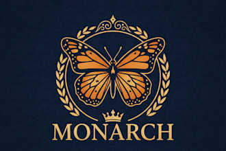 design a majestic and powerful monarch logo for your brand