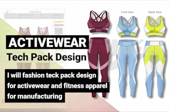 fashion teck pack design for activewear and fitness apparel for manufacturing