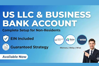 register your US llc, ltd, business bank account, mercury bank for non resident